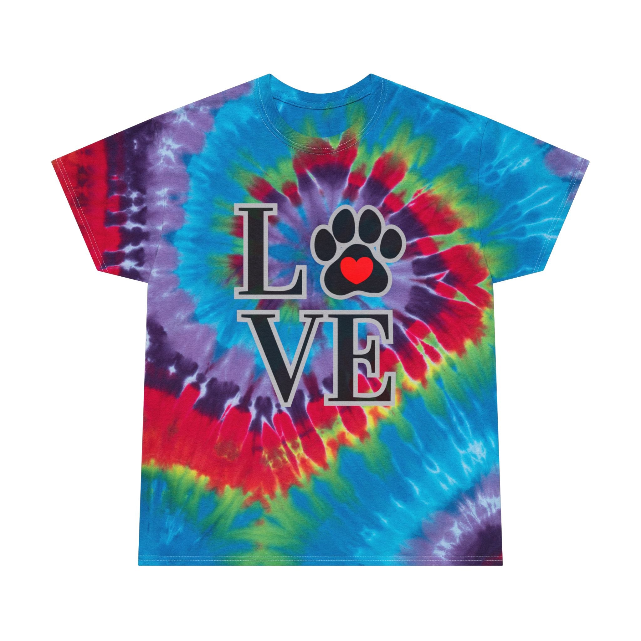 Tie-Dye Pet Love T-Shirt — Pastel Spiral Paw Heart Design